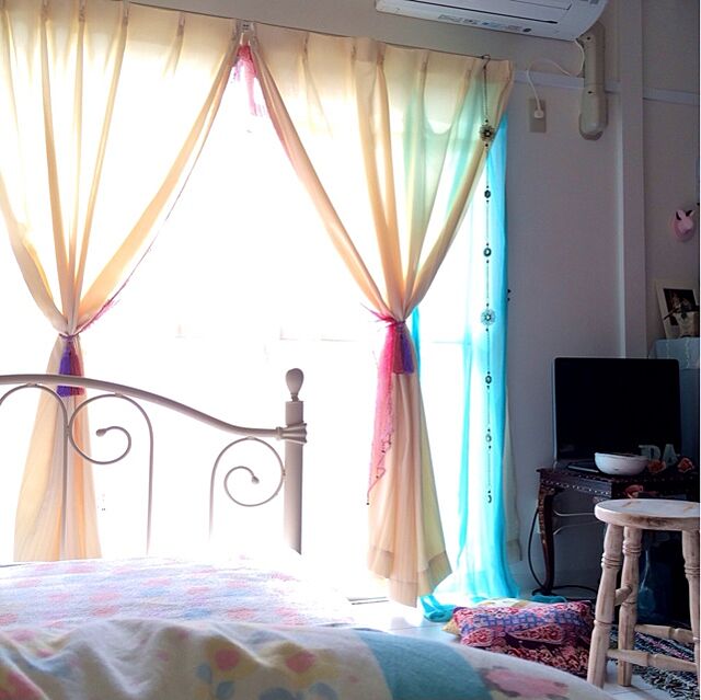 Bedroom,タッセル,カーテン,朝、晴れ♡,カメラマーク,乙女部 mmipの部屋