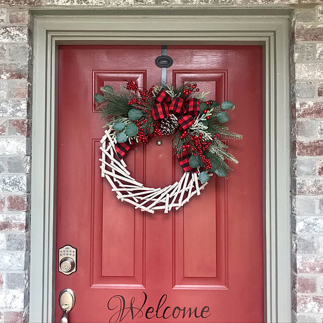 赤,リース,クリスマス,ナチュラル,デコレーション,玄関,木,Entrance linencoの部屋