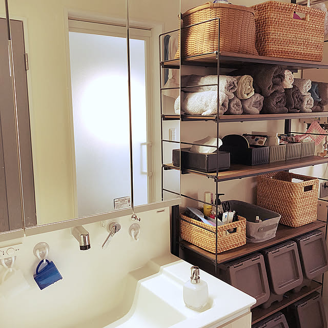 カゴ収納,リフォーム,Panasonic,スッキリ暮らしたい,ワイヤーシェルフNポルダ,ニトリ,カゴ,Bathroom aaaの部屋