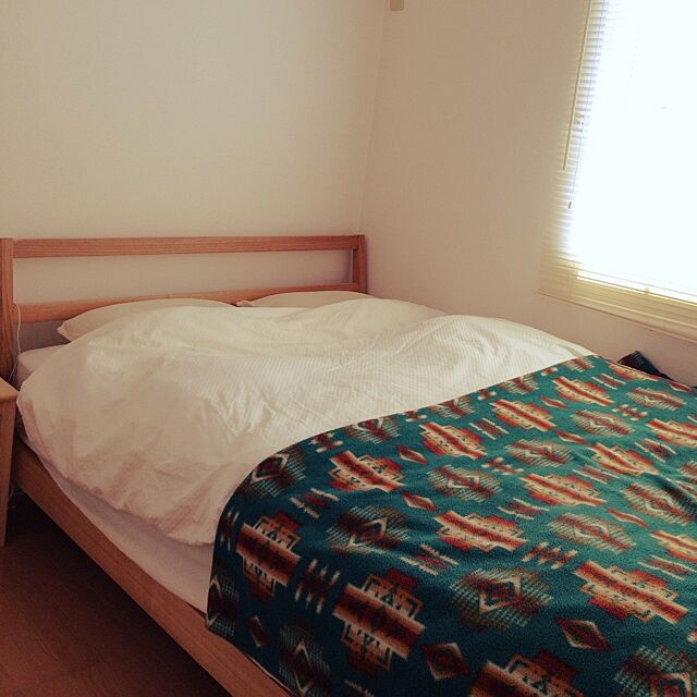 Bedroom,無印良品　,ベッド,ブラインド,しまむら ブランケット,ペンドルトン風,無印良品 yuccaの部屋