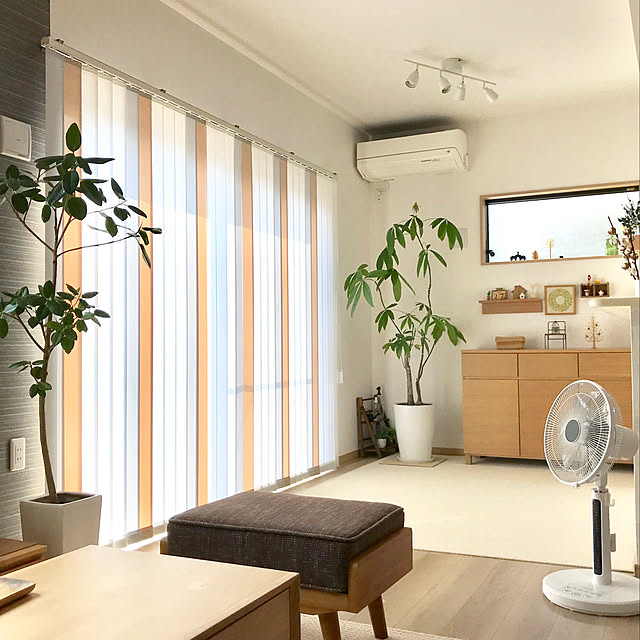 Overview,扇風機,観葉植物,ブラインド,ニトリ,unico,無印良品,BIRDS’ WORDS,バーチカルブラインド,IKEA 照明 rananaの部屋