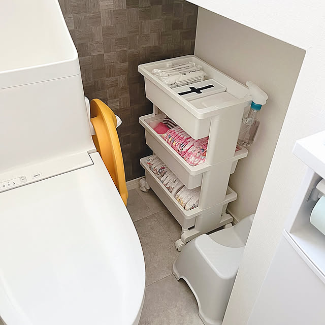 Bathroom,キャスター付ワゴン,三段ワゴン,ウェットシートケース,イベント受賞ありがとうございます,オムツ収納,トイレトレーニング,トイトレ,ダイソー,無印良品,ナチュラル,ニトリ,シンプル,tower,建売住宅,すっきり暮らす,RoomClipショッピング,子どもと暮らす erikaの部屋