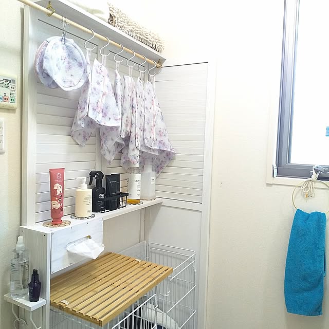 Bathroom,DIY,ワイヤーボックス,洗濯ネット掛け,洗濯ネット収納,吊り下げ収納,脱衣所収納,脱衣所,洗濯,DIY棚,洗濯ネット,収納 rikkyの部屋
