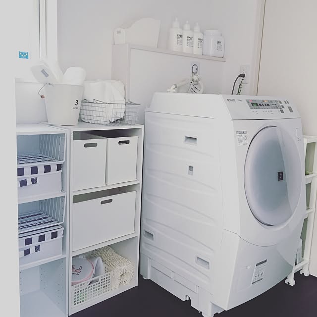 Bathroom,すっきりとした暮らし,白黒,3Coins,ニトリ,モノトーン,洗濯機,洗濯機周り shanshanの部屋