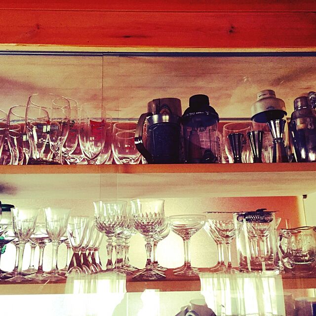 Kitchen,グラス好き,BAR風,カクテルグラス,グラス収納,ログハウス htsbaseの部屋