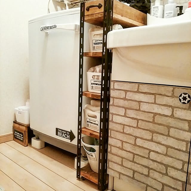 Bathroom,DIY,リメイク,IKEA,100均,洗濯機,かさ上げ,リメイクシート,ワッツ,白レンガ調,すきま収納,FlyingTiger,ダイソー aym.224の部屋