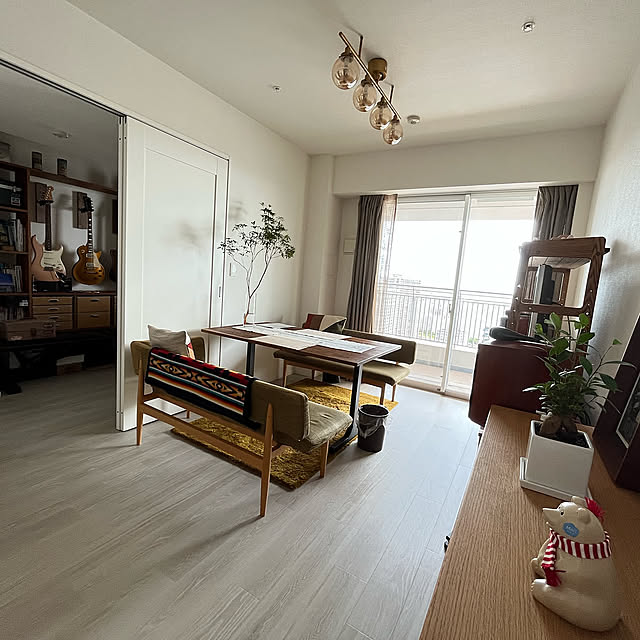 中古マンション,音楽のある暮らし,二人暮らし,momo natural,観葉植物,ナチュラル,カフェ風,北欧,照明,Overview mizumaikoの部屋