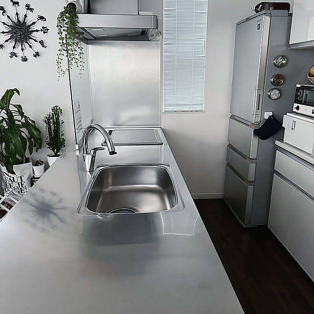 Kitchen,掃除でストレス発散,ステンレスキッチン,おうちをキレイに保つ習慣,いつもいいねありがとうございます♡,素敵な1日であります様に+..・* ❁,植物のある暮らし,好きな時間,観葉植物のある暮らし hanahana1444の部屋