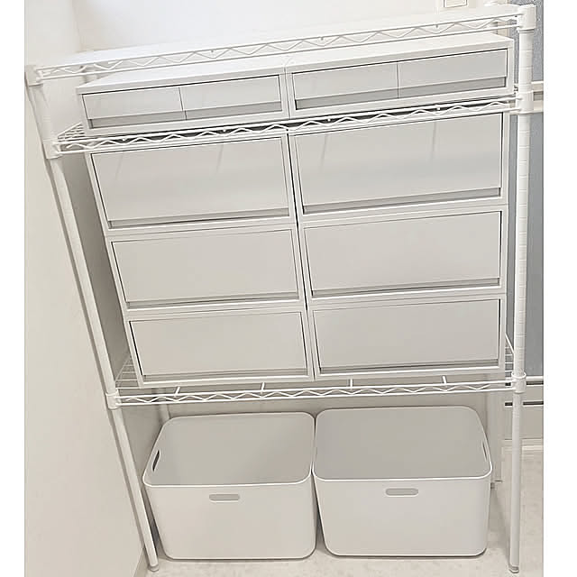脱衣所,スチールラック,ポリプロピレンケース,無印良品,収納,ニトリ,Bathroom,シンデレラフィット,ホワイト Coaの部屋