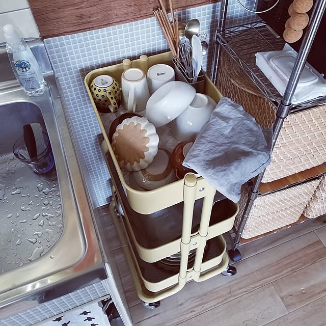 Kitchen,賃貸キッチン,水切りカゴなし生活,食器棚のない暮らし,IKEAキッチンワゴン,ひとり暮らし,ひとりと1匹暮らし,わんこと暮らす,賃貸,複数枚投稿 santamamaの部屋