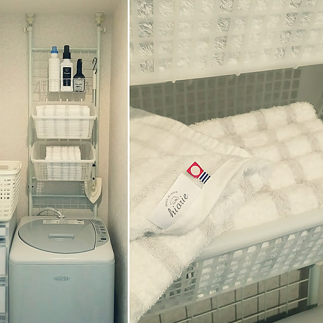 Bathroom,タオル直販店ヒオリエ,ヒオリエ,日織恵,サンクスフォト企画,洗濯機周り,今治フェイスタオル,今治バスタオル,タオル収納,無印良品,賃貸暮らし,賃貸マンション,今夜みなさんの所へ伺います！！ suzuの部屋