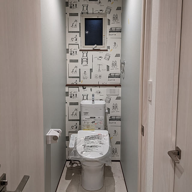 Bathroom,トイレ,TOTOトイレ,トイレの壁,トイレ壁紙,アクセントクロス,施工事例,海外インテリアに憧れる,カフェ風 ponchanの部屋