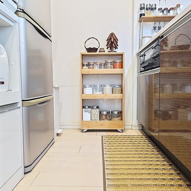 Kitchen,買ってよかったもの,無印良品,一人暮らし,2024.12.12,調味料収納,調味料棚,乾物収納,ウッドスリムワゴン大,マンション YuriYuriの部屋