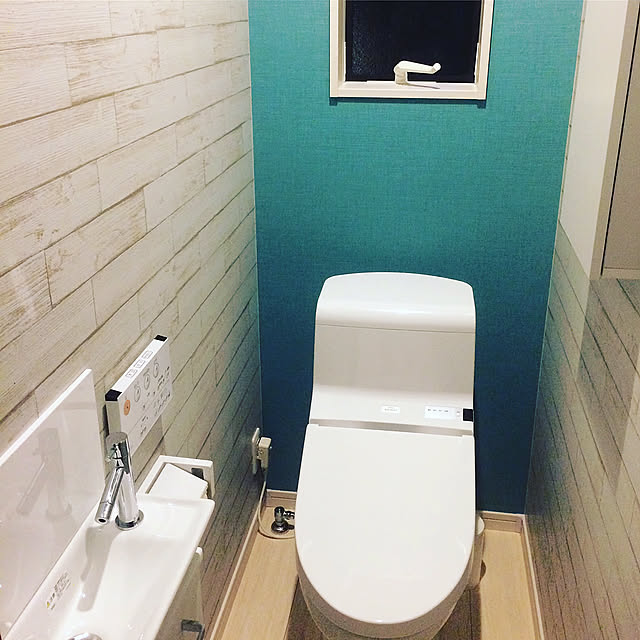 Bathroom,アクセントクロス木目柄,アクセントクロス ブルー,アクセントクロス,ウッド調,カフェ風 KOの部屋