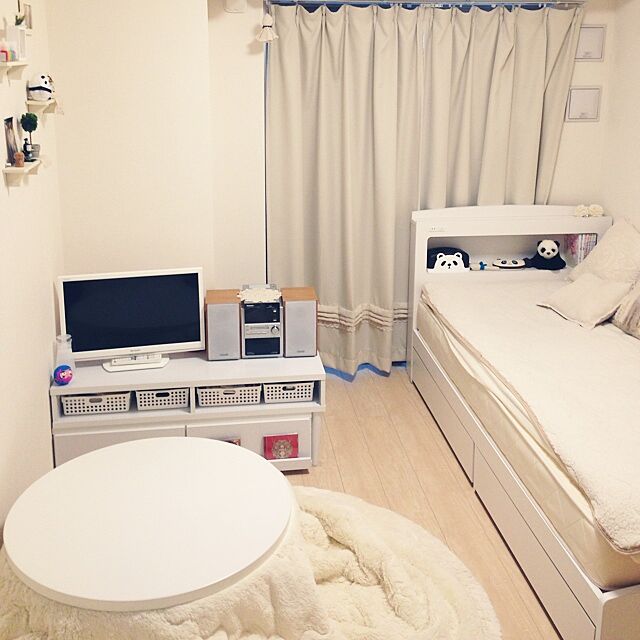 Overview,白,一人暮らし,狭い部屋,1K,ホワイト＆ナチュラル,パンダ好き♡ cocoroの部屋