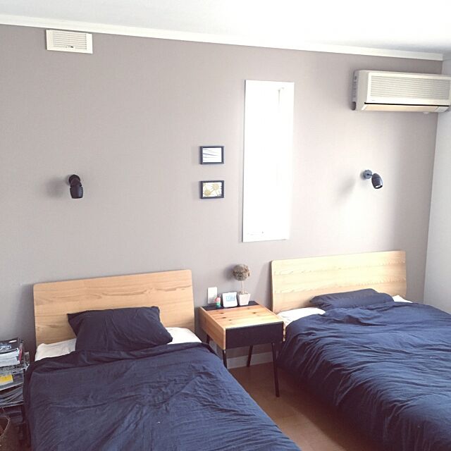 Bedroom,シーツしわくちゃ,無印良品,IKEA,照明,モノトーン,100均,ダイソー pinocoroの部屋