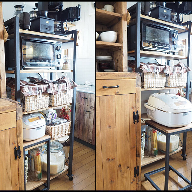 My Shelf,キャスター付き,木とアイアン,棚DIY,キッチン棚,キッチン収納,炊飯器,DIY,古いおうち。 maronの部屋
