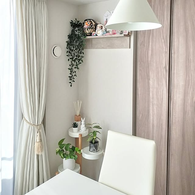 Lounge,フェイクグリーン,イケア,IKEA,神棚,フランフラン,観葉植物,カーテン,子供のいる暮らし,Francfranc,ホワイトインテリア,ダイニングテーブル Riokkumaの部屋