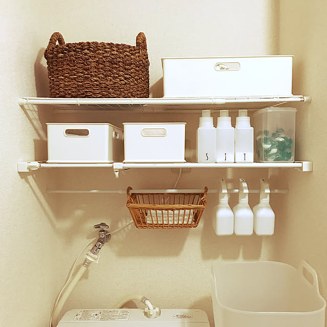 Bathroom,つっぱり棚,つっぱり棒,脱衣所&洗面所&ランドリー,脱衣所収納,脱衣所収納棚,脱衣所,洗濯機の上,洗濯機上の棚,洗濯機周り,セリア,うちのこれ ニトリです！,ニトリ,シンプル,シンプル 白,ホワイト,ホワイトナチュラル,ナチュラル,シンプルライフ,シンプルが好き,ホワイト大好き,白×茶色が好き,シンプルナチュラル,収納,白が好き,白×茶色,白×茶,無印良品 mako831の部屋