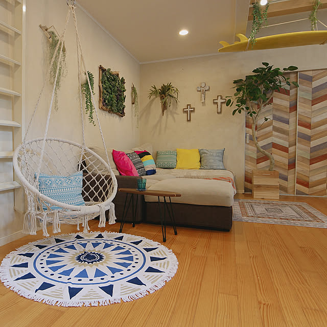 Lounge,吹き抜け,これさえあれば、わたしの部屋,ホームコーディ,HOME COORDY,イオン・モニター,西海岸,カリフォルニアスタイル,ビーチハウス,ハンギングチェア,西海岸インテリア,海を感じるインテリア,サーファーズハウス,Instagram→____kens,ラウンドタオル ____kensの部屋