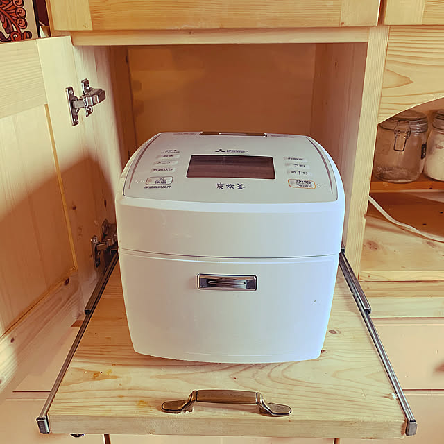 炊飯器置き場,ナチュラル,アンティーク,ハンドメイド,炊飯器,DIY,カフェ風,炊飯器隠し,Kitchen Jasmineの部屋