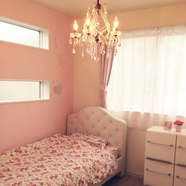 Bedroom,北欧,IKEA,子供部屋,ガーリー,ピンク,シャンデリア yumiの部屋