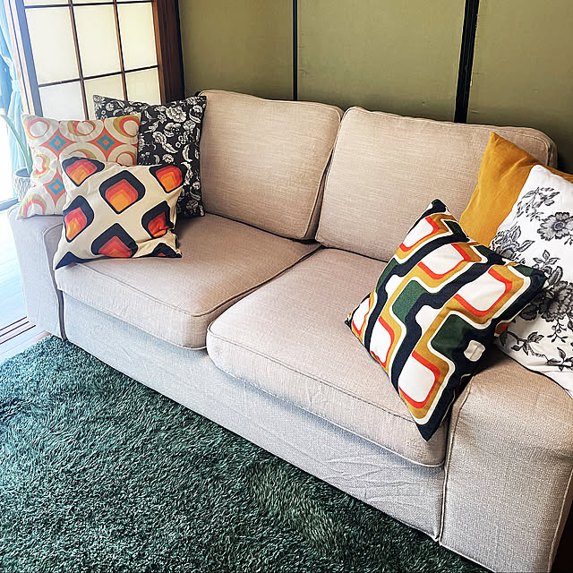 Lounge,IKEAシーヴィク,ソファーカバー,IKEAのソファー,IKEA,ふすまリメイク,ミッドセンチュリー,夏の暮らし準備,昭和レトロ,古い家,昭和の家,古民家暮らし,古民家diy,襖DIY,襖リメイク,襖張り替え,障子のある暮らし,障子のある部屋,障子のある家,ドライフラワー手作り,ドライフラワーのある暮らし,ドライフラワー mamanの部屋