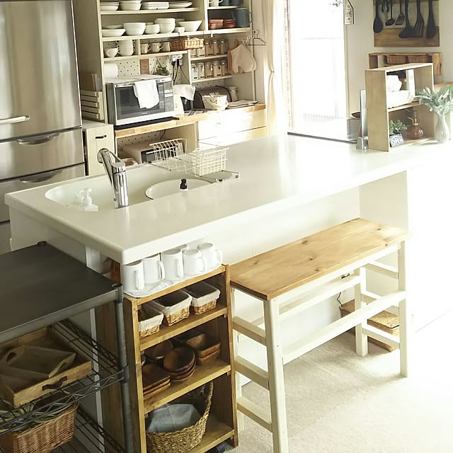 Kitchen,DIY棚,セリア,キャンドゥ,食器棚リメイク,かご,DIY,DIY椅子,いなざうるす屋さん,モニター当選,ヴィンテージ,ホームエレクター,ホームエレクターヴィンテージ,マンション,ダイソー,2017.3.24 flannel.の部屋