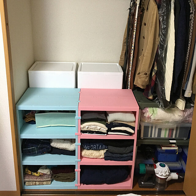 My Shelf,収納棚,白,水色,ブルー,ピンク,クローゼット収納,クローゼット,ぴったりサイズ,RoomClip mag 掲載,RoomClip mag ngito-mooの部屋