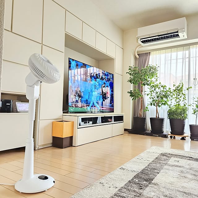 Lounge,この春、買ってよかったもの,扇風機,観葉植物,癒し,グリーン,インテリアグリーン,壁面収納,Panasonic,マンション暮らし,キュビオス,観葉植物のある暮らし,三菱エアコン,SONY 有機EL65型,サーキュレーター扇風機,サーキュレーター,イケヒコ,ウィルトン織りラグ,レースカーテン,初夏,エペイオス,EPEIOS,植木鉢,東京インテリアのカーテン,ヤマト工芸,タイムライン後ほどまわらせてもらいます♬,ダブルキューブ,WCUBE,スリム,DCモーター love1017の部屋
