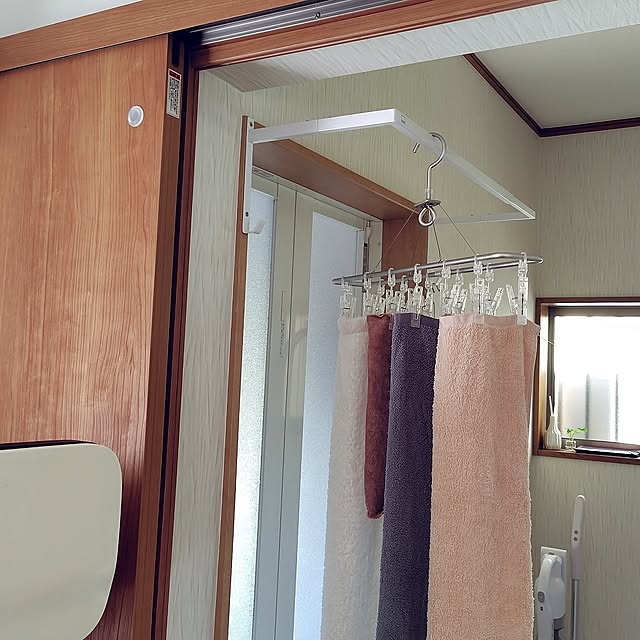 Bathroom,わが家の室内干し,物干し,無印良品,シンプルが好き,ひとり暮らし,猫と暮らす,すっきり暮らす,山崎実業,山崎実業 物干し,ヒオリエ,ヒオリエタオル nachiの部屋
