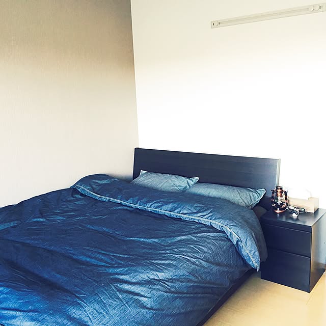 salut!,デニム好き,デニム,布団カバー,無印良品,賃貸でも楽しく♪,賃貸でも諦めない,二人暮らし,d-room,IKEA,ニトリ,Bedroom Mas7123の部屋
