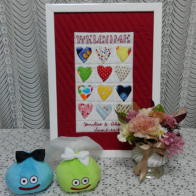 My Desk,プリザーブドフラワー,ウェルカムボード,額,はーと,ハンドメイド,パッチワーク,パッチワークキルト,スライム,キャンドゥ makikoの部屋