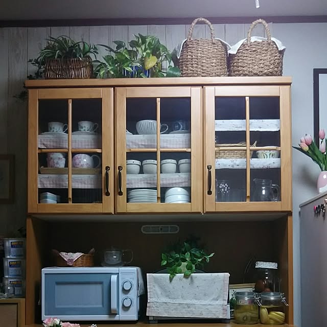 Kitchen,刺繍大好き❤,一人暮らし,ドライ大好き❤︎,サボテンクラブ☺︎,飲み仲間♥,いつもいいね！ありがとうございます♪,ニトリの電子レンジ,ニトリのかご naopyiの部屋