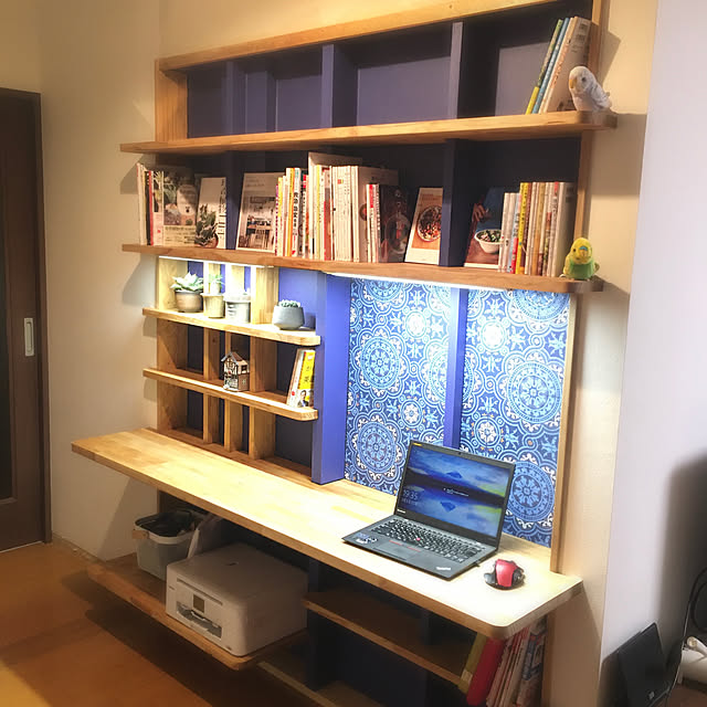 輸入壁紙,ワークスペース,DIY,照明,アクセントクロス,My Shelf,ワークデスク Longの部屋