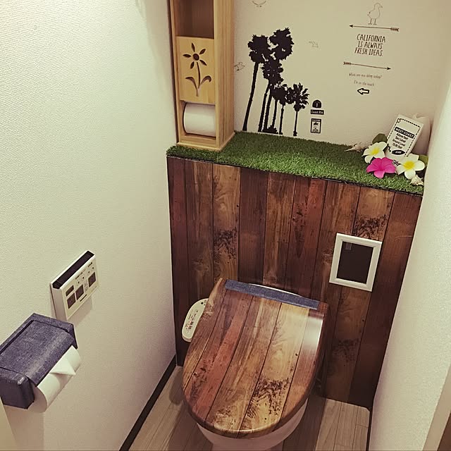Bathroom,サーフスタイル,ダイソー,100均,リメイクシート,賃貸でも諦めない,タンクレストイレ,DIY Emiの部屋