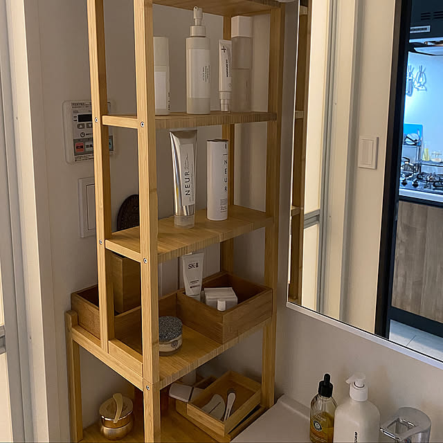 IKEAの棚,洗面台収納,洗面台周り,洗面台,1K 1人暮らし,一人暮らし,シンプルインテリア,ホワイトインテリア,シンプルな暮らし,ナチュラルインテリア,1K7畳,お気に入りスペース,ベージュインテリア,北欧インテリア,Bathroom ayak_028の部屋