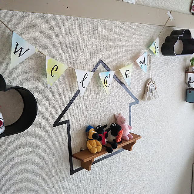 Bedroom,10分でできる,赤ちゃんのいる暮らし,どこ見てもほっこりし隊,賃貸でも諦めない！,こどもと暮らす,男前も可愛いも好き,セリア,マスキングテープ,cocosorasakuさんの作品,ひつじのショーン,FlyingTiger,お家型,ひつじのショーンカフェ,モニター商品,ハンドレタリング,ガーランド Yurieの部屋