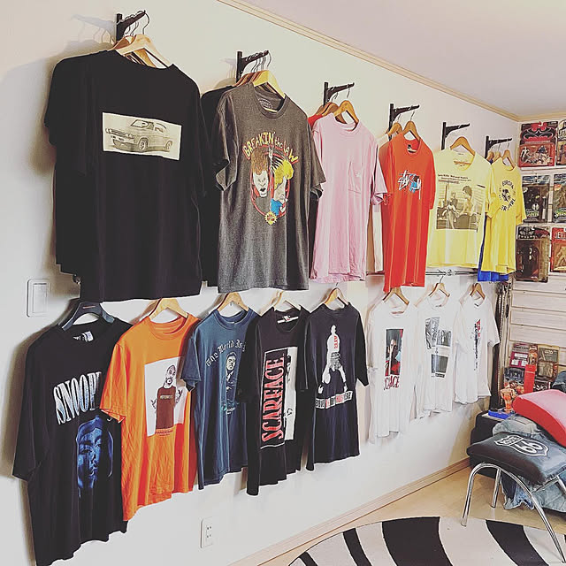Tシャツを飾る,Tシャツ収納,アメリカン雑貨,diy 大好き,暮らしを楽しむ,アメリカン,狭いスペースを生かしたい,趣味部屋,オタク部屋,暮らしの一コマ,カリフォルニアインテリア,アメリカンヴィンテージ,カリフォルニアスタイル,パリのアパルトマン,西海岸インテリア,10000人の暮らし,コレクション部屋,On Walls Ys-eight8の部屋
