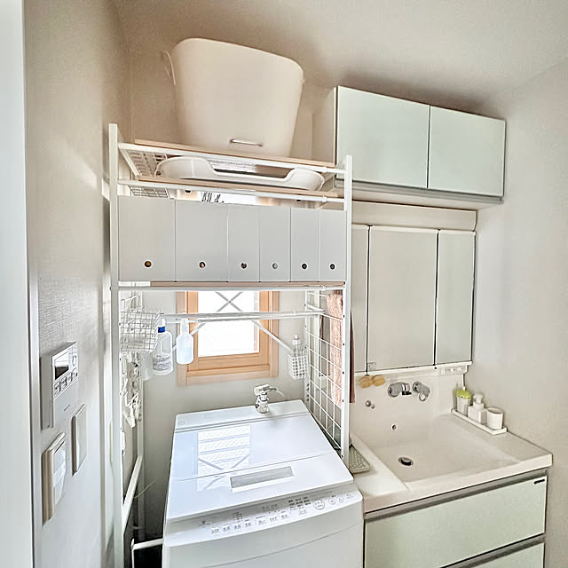 Bathroom,洗濯機,洗濯機周り,洗濯かご,洗面所,ランドリー収納,ランドリールーム,ランドリー,ランドリーラック,ランドリーバスケット,デッドスペース,モニター応募投稿,ファイルボックス,スタックストー,無印良品 miyuの部屋