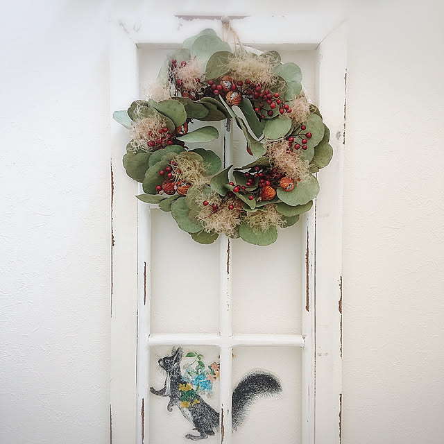 On Walls,リース,リース 手作り,ハンドメイドリース,スモークツリー,ポポラス,野ばらの実,月桃の実,salut!,りす,ウォールステッカー Gomaの部屋
