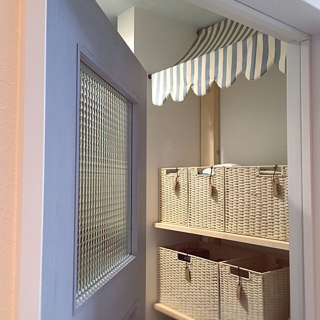 My Shelf,水色のドア,オーニング風,2×4,ニトリ,ストライプ,イベント用に♡,リクシル hannariの部屋