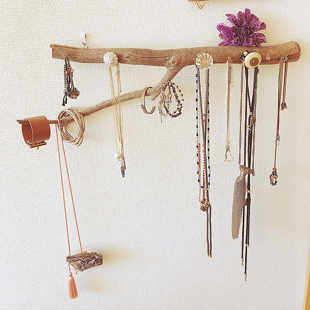 アクセサリー掛け,取手つけた,DIY,ひろった枝,On Walls tenkishyokuninの部屋