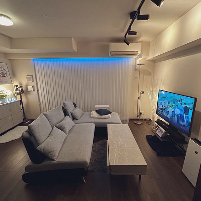 Lounge,観葉植物,照明,IKEA,ソファ,DIY,一人暮らし,ニトリ,セリア,モダン,モノトーン,ダークブラウンの床,モダンインテリア,ダークブラウン,モノトーンインテリア,ダークブラウンが好き,LOWYA pipipiの部屋