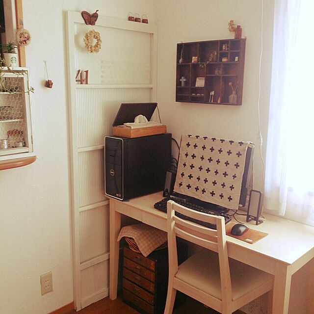 My Desk,パソコンデスク,古い建具,キッチンクロス,小引き出し mojyuの部屋