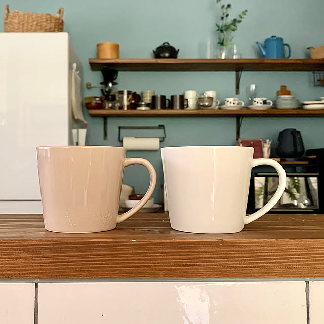 Kitchen,マグカップ,シンプルなテーパードマグ,リノベーション,みせる収納,ブルーグレーの壁,アラビア パラティッシ,象印電気ケトル,ニトリ kazenの部屋