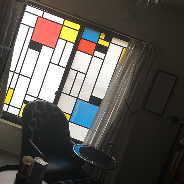 マスキングテープ,窓,モンドリアン,DIY,Lounge,セロファン,ステンドグラス sdacの部屋