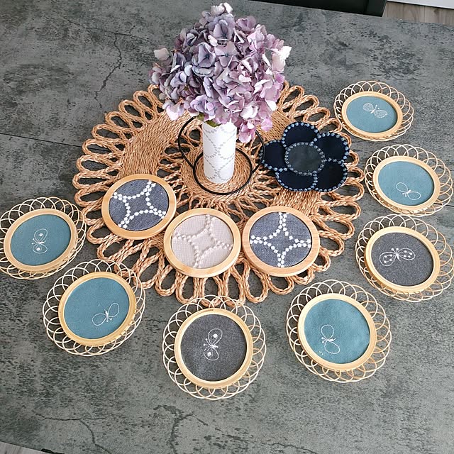 Overview,ハンドメイド夏,ミナペルホネン,H&M HOME,プレイスマット,紫陽花,紫陽花ドライ,一輪挿し,フラワーベース,涼風コースター,リメイク,両面テープ,ウッドコースター,ダイソー,セリア,竹ひまわりコースター,ラタンフラワー風,夏,ハンドメイド,100均リメイク,みんなへプレゼント,みんなありがとう ya_maの部屋