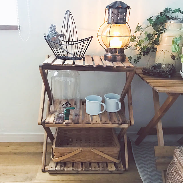 折りたたみラック,コーナンラック,かご,ランタン,キャンプインテリア,キャンプ道具,ナチュラルインテリア,My Shelf honomino73の部屋