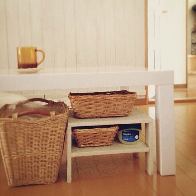 ちょっとした収納,ごみ箱,セリア,娘の手作り棚,ローテーブルの下,生活感 rookuの部屋